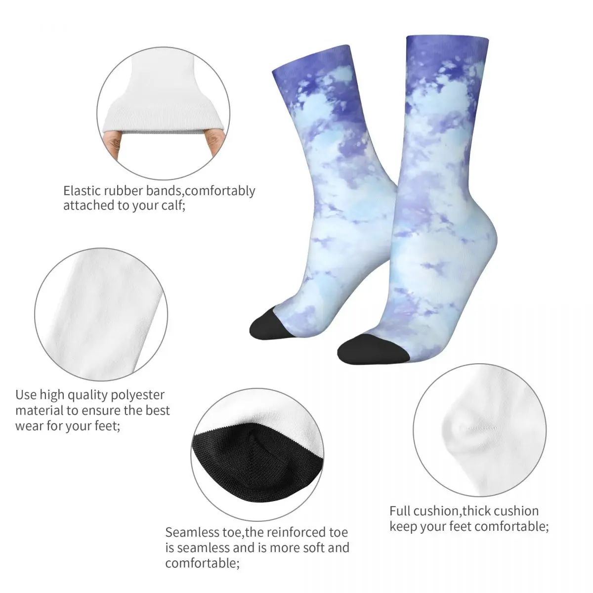 Fashion Tie Dye Blues Watercolor Basketball Socks Polyester Long Socks for Women Men