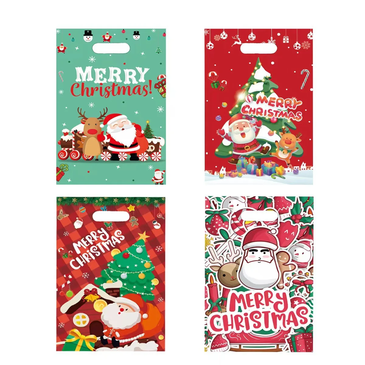 

10Pcs Christmas Party Gift Bag Santa Claus Christmas Tree Snowman Elk and Other Elements Suitable for Christmas Decoration Bags