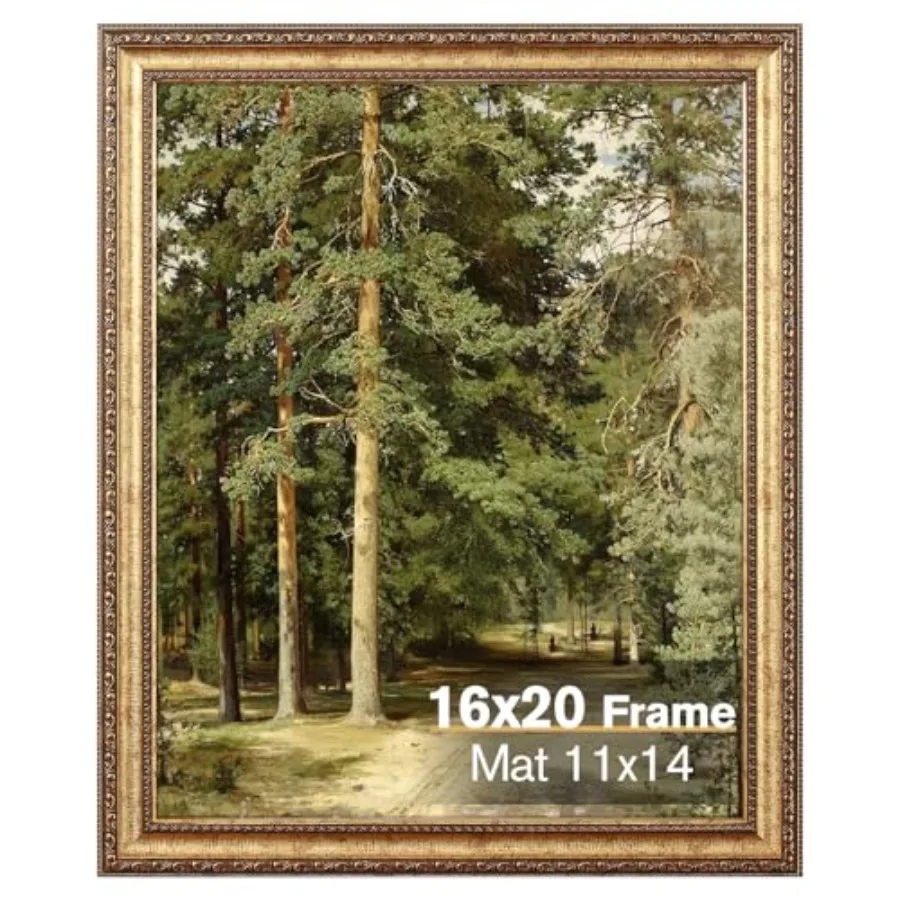 

Золотая рамка для фотографий 16x20, декоративная винтажная рамка для настенного или настольного размещения, золотая фоторамка 16x20 с антибликовым покрытием.