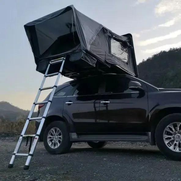 

Popular Camping Canvas Folding hard shell roof top tent Easy Set up Outdoor Camping Auto Car Rooftop Tent with camper ladder