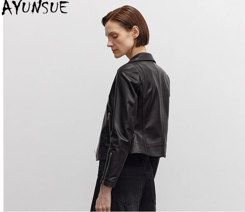 AYUNSUE 天然シープスキン本革ジャケット女性バイクコートレディースジャケット春秋服スリム Косуха Женская