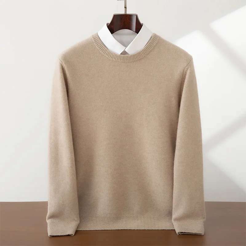 

100% Pure Cashmere Men's Sweater 2025 Autumn/Winter New Round Neck Knit Pullover Solid Color Long Sleeve Business Casual Jumper