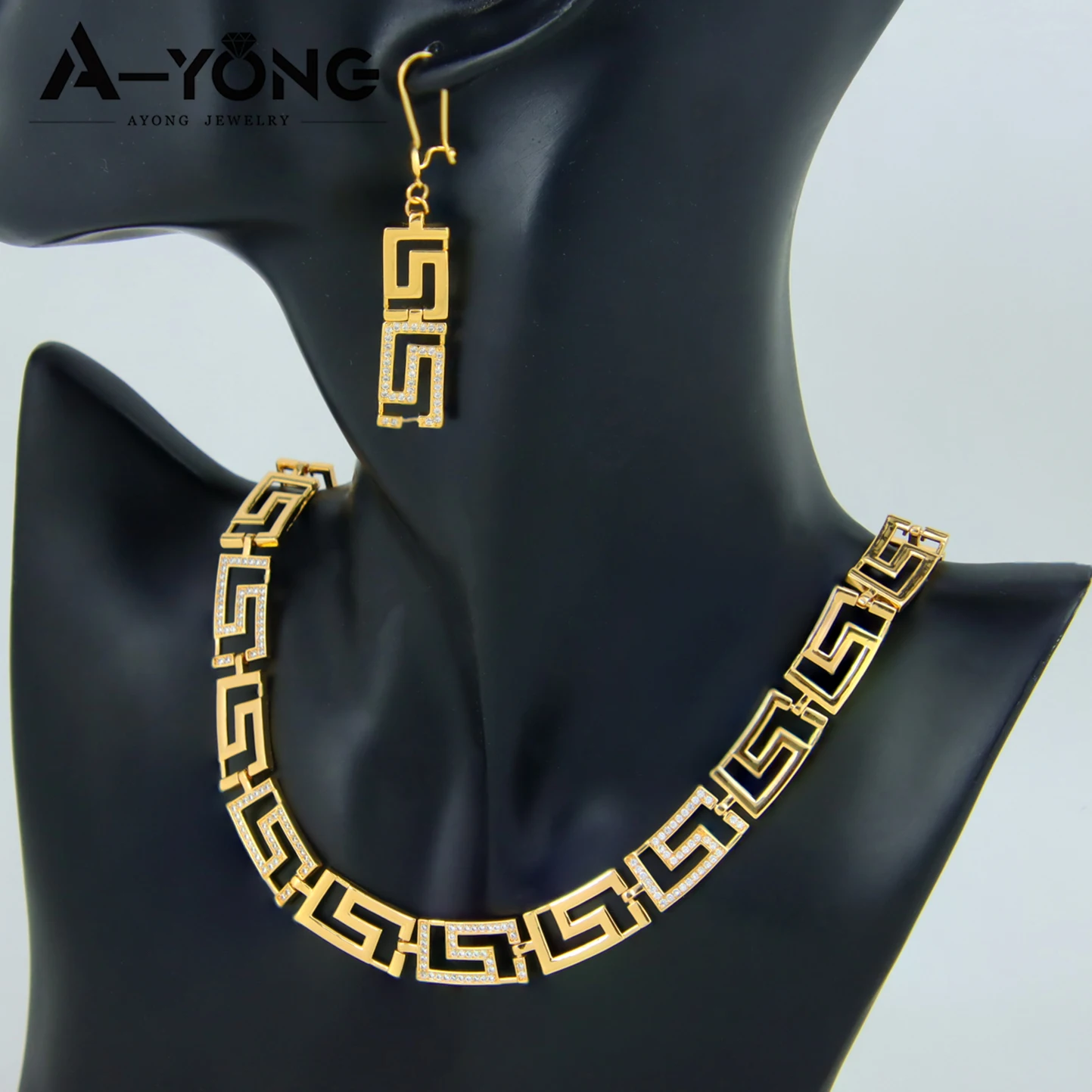 Luxury Brazilian Gold Color Necklace Set 21k Gold Plated Italian Zircon Elegant Arab Dubai Women Vintage Wedding Party Jewelrys