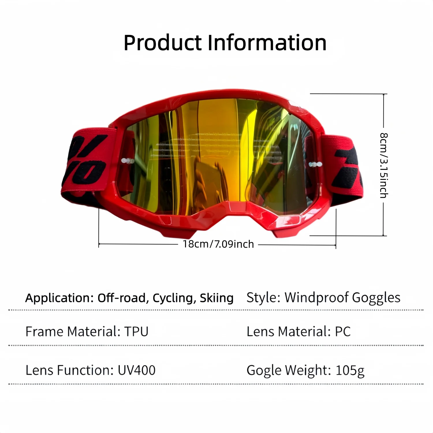Professional Motocross Riding Goggles UV400 Wind Dust Resistant Non-Slip Helmet Fit for Skiing Off-Road Activities Outdoor Sport