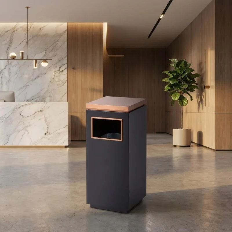 Square luxury garbage bin rose gold black independent dual channel design, scratch resistant for hotel use