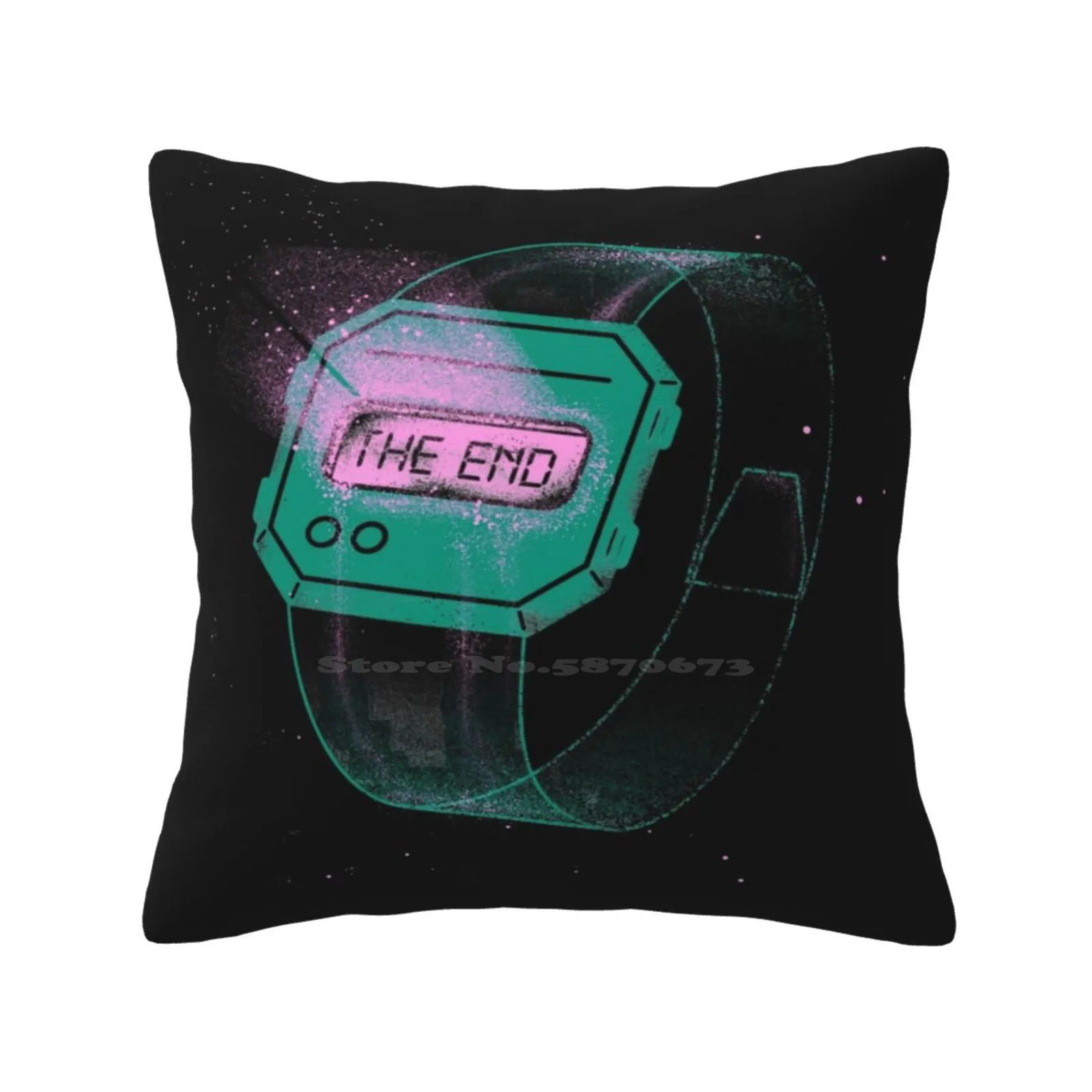 The End Of Time Pillowslip Pillowcase Time The End Watch Black Humor Stars Pink Turquoise Night Universe Cosmos Glow Light