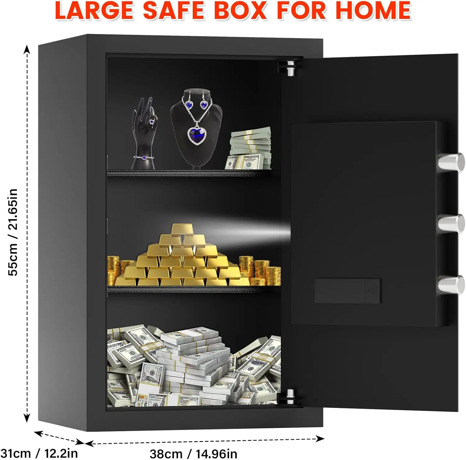 5.0 Cub Large Safe for Home, Digital Security Safe Box with Combination Lock, Removable Shelf and Alarm System, Anti-Theft Docum