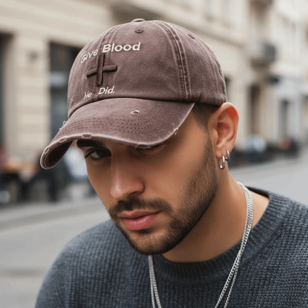 Frayed Brim Cross Embroidery Baseball Cap Hip Hop Adjustable Distressed Baseball Cap Washed Cotton Sunscreen Dad Hat