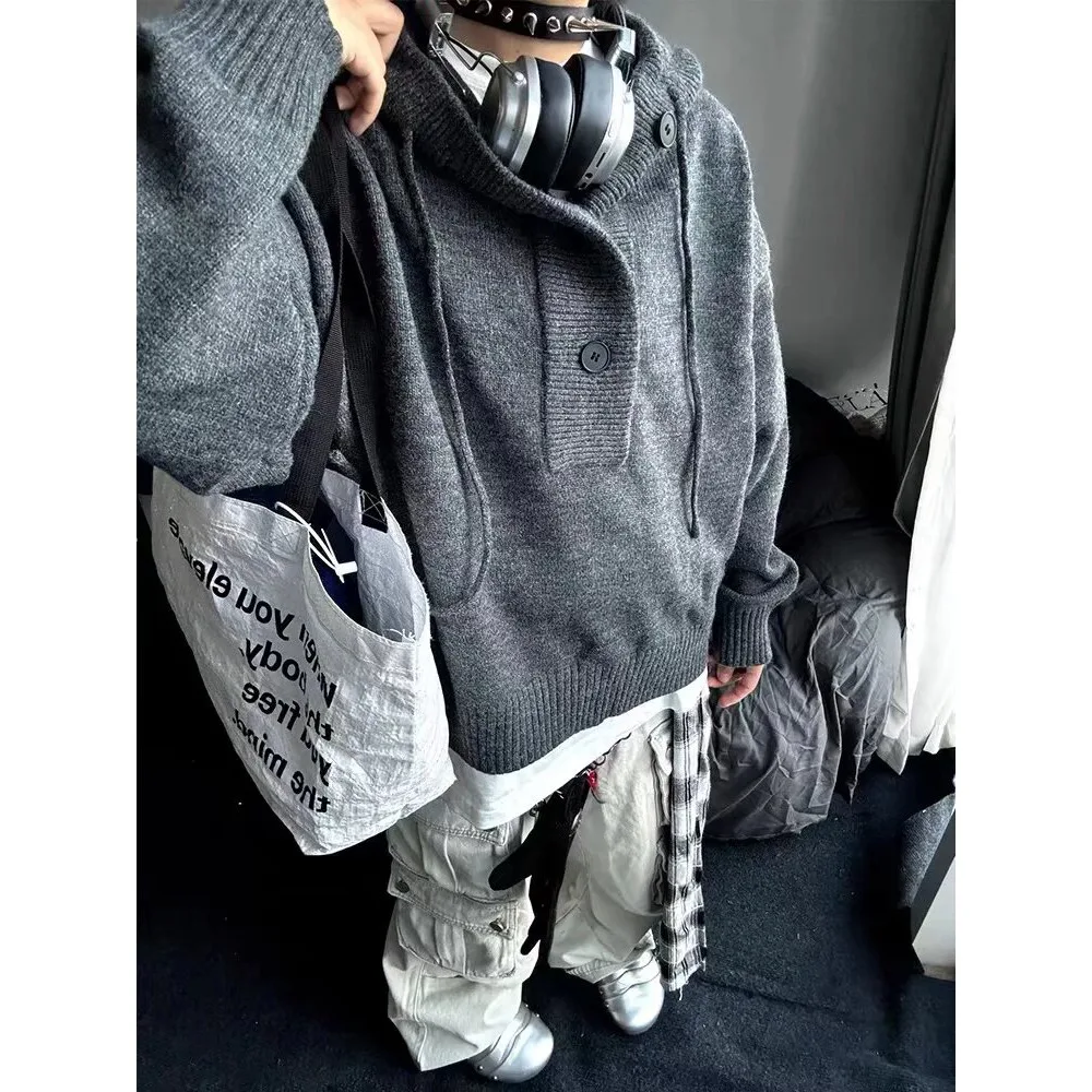 

Loose American Sle Men's Hoodie Knitted Sweater for plus Size 250 Pou Lazy Sle Outerwear Winter Season Polyester Fiber