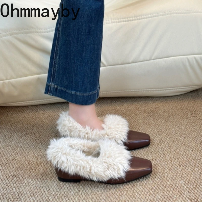 2026 Spring New Women Faux Fur Mary Jane Shoes Fashion Shallow Slip On Leather Shoes Female Elegant Low Heel Dress Pumps view 6