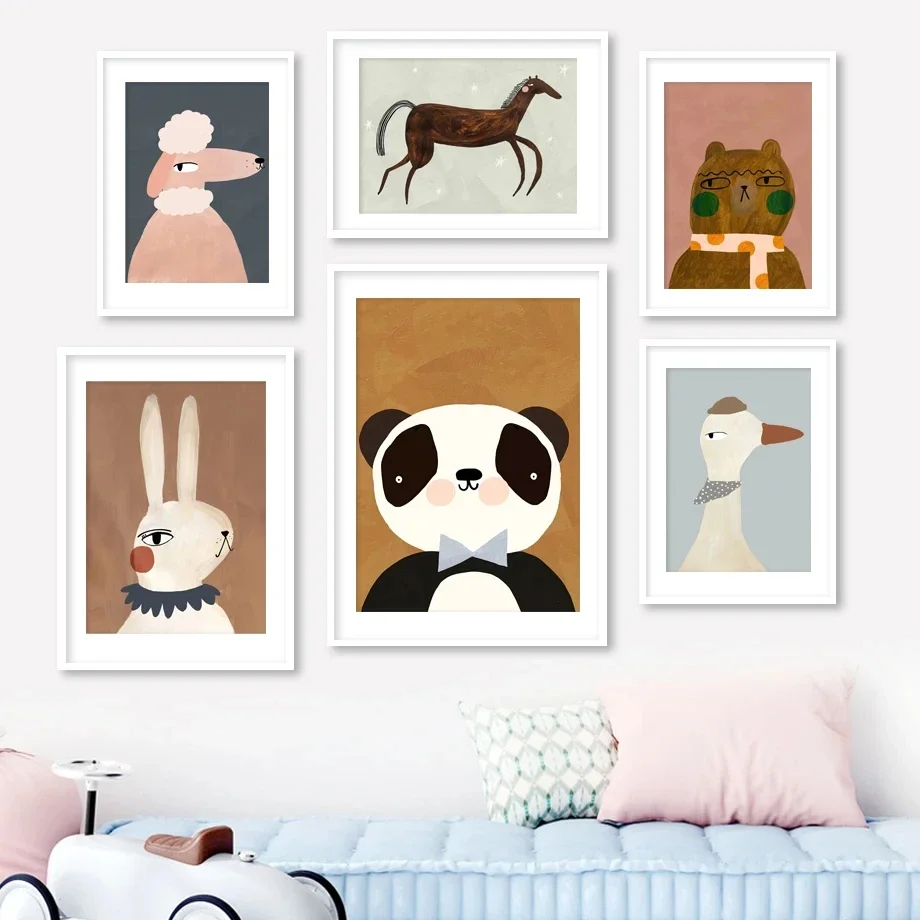 

Bear Panda Goose Koala Mouse Cat Dog Horse Wall Art Canvas Painting Nordic Posters And Prints Wall Pictures Baby Kids Room Decor