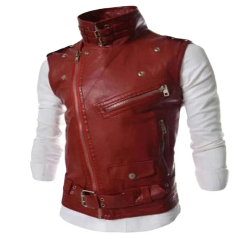 

Male Leather Vest Slim Gielt Pu Waistcoat Good Quality Leather Jackets Sleeveless Pu Leather Motorcycle Waistcoat Men Spring