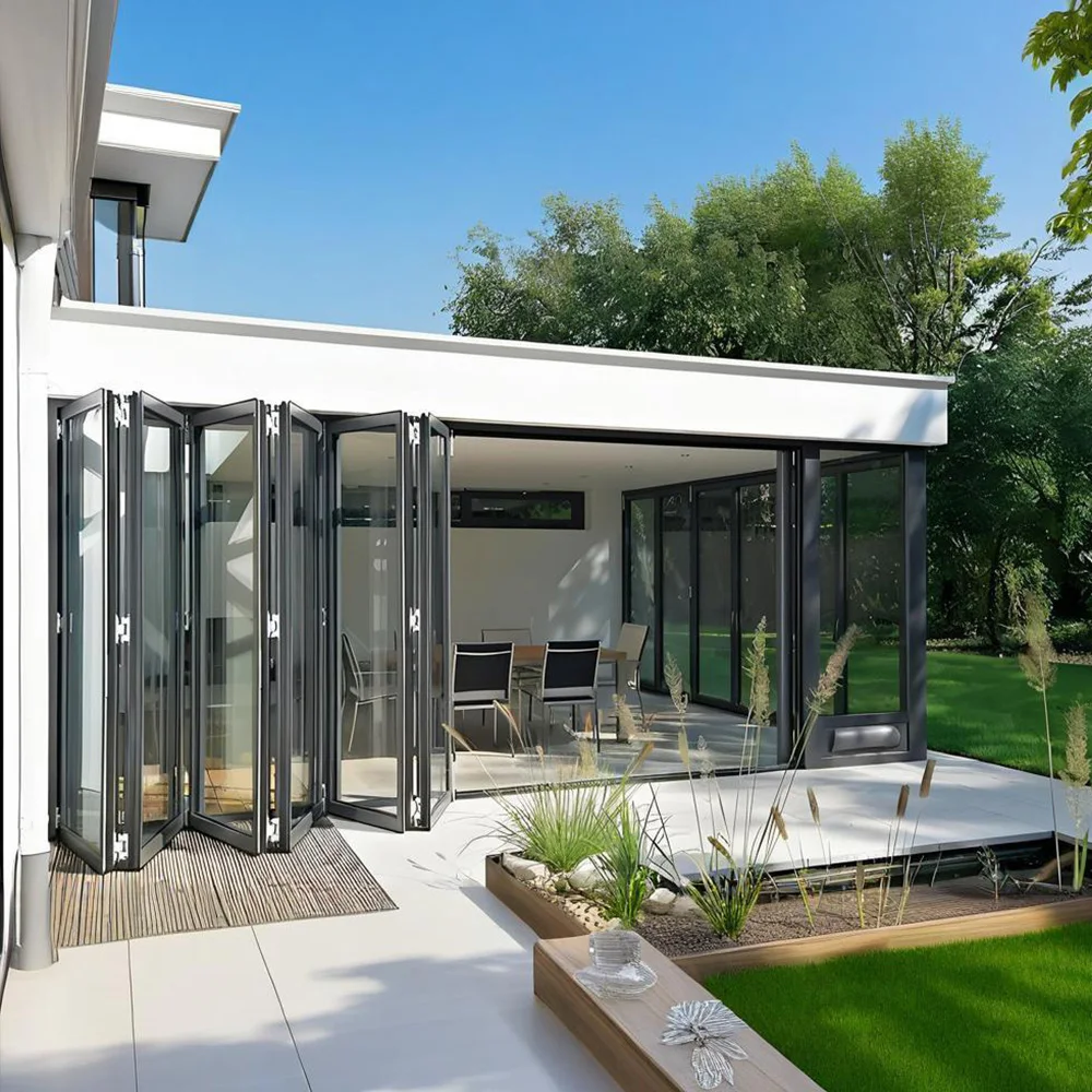 Folding Door Sliding Accordion Bi Fold Door Thermal Break Aluminum Profile Alloy Frame Tempered Double-glazed Custom Home Decor