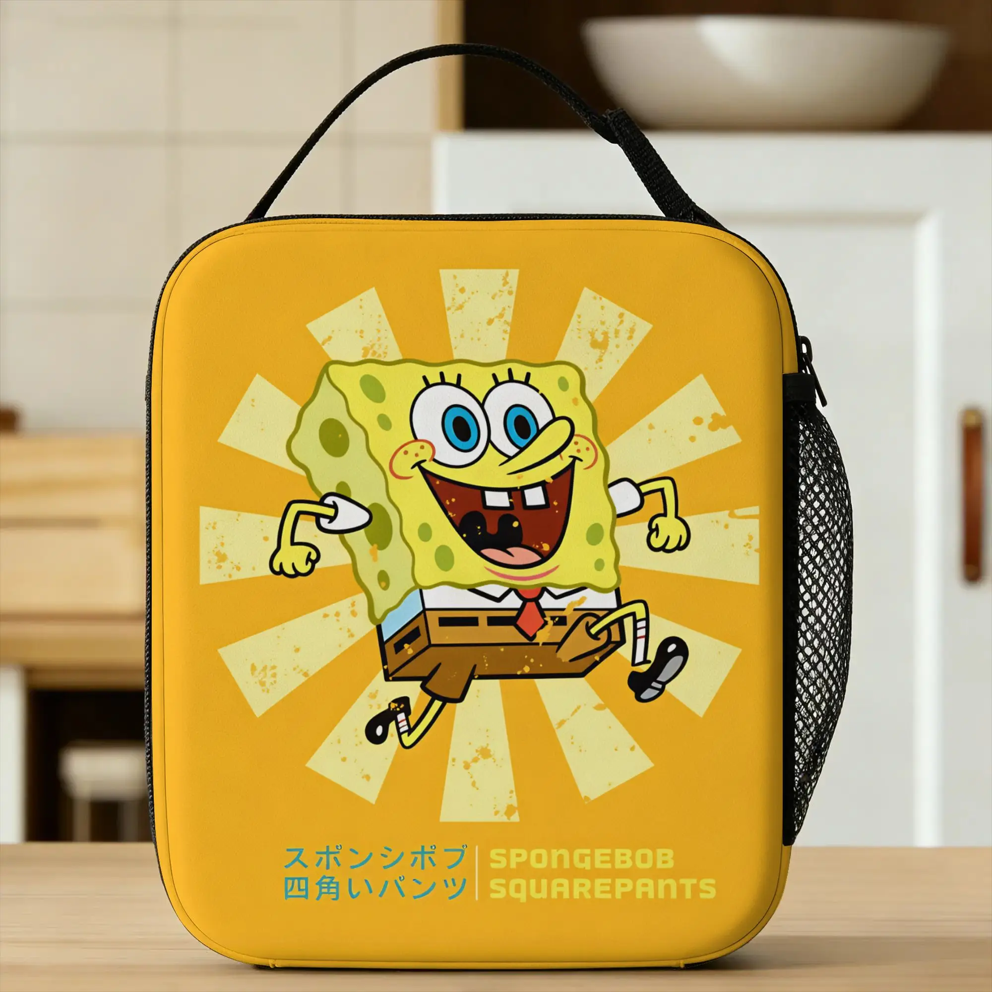 Anime  Spongebobs Lunch Bag  Casual Lunch Box Office Convenient Tote Food Bags For Unisex Oxford Print Cooler Bag
