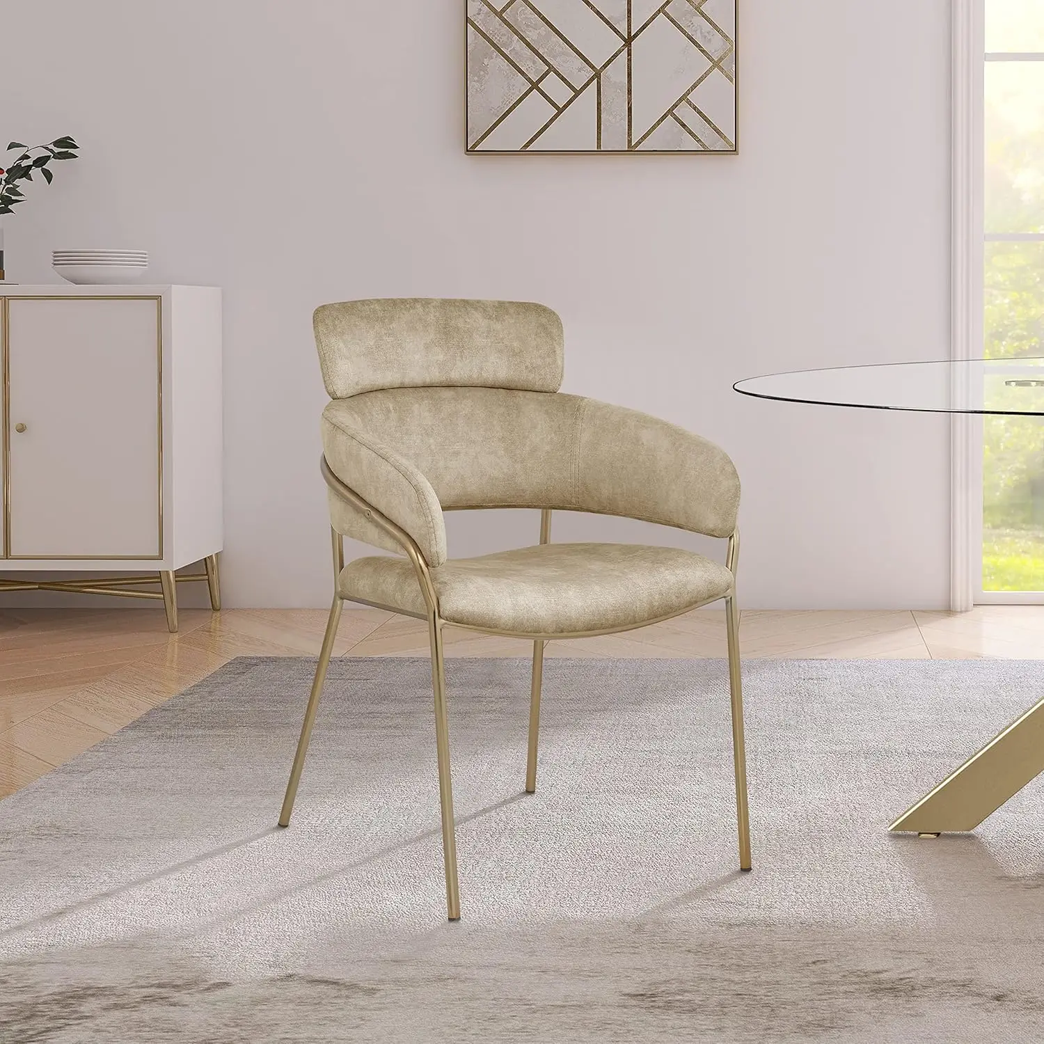 Meridian Furniture 549Beige-C Yara Collection Modern | Contemporary Velvet Upholstered Dining Chair With Brushed Brass Metal