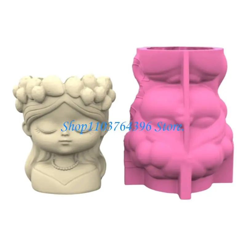 

G7NC Reusable Resin Girl Head Planter Mold For Handmade Head Planters Cement Concrete Crafting DIY Gardening Tool