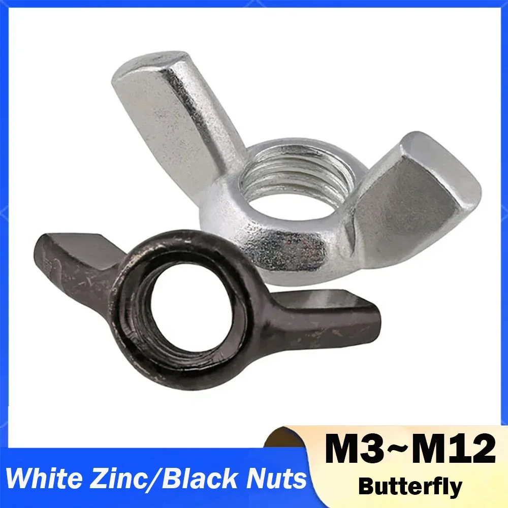 1~10Pcs Wing Nuts Adjusting Thumb Butterfly Lug Nuts Manual Tightening of Thumb Nuts M3 M4 M5 M6 M8 M10 M12 White Zinc/Black