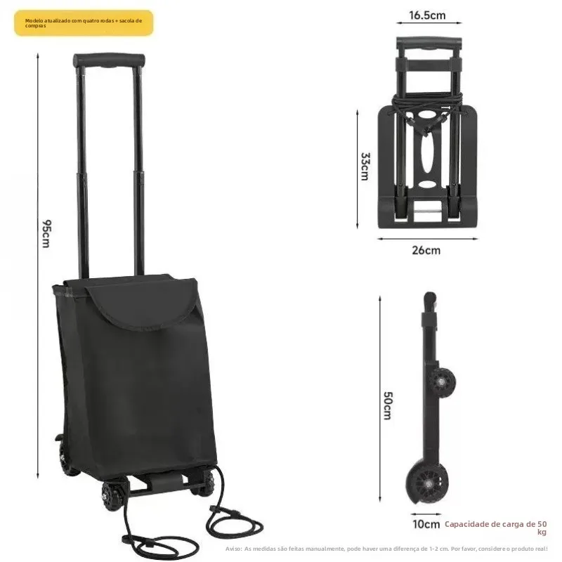 portable-folding-hand-pulled-cargo-flatbed-trailer-miniature-utility-vehicle-convenient-stroller-stainless-steel-shopping-cart