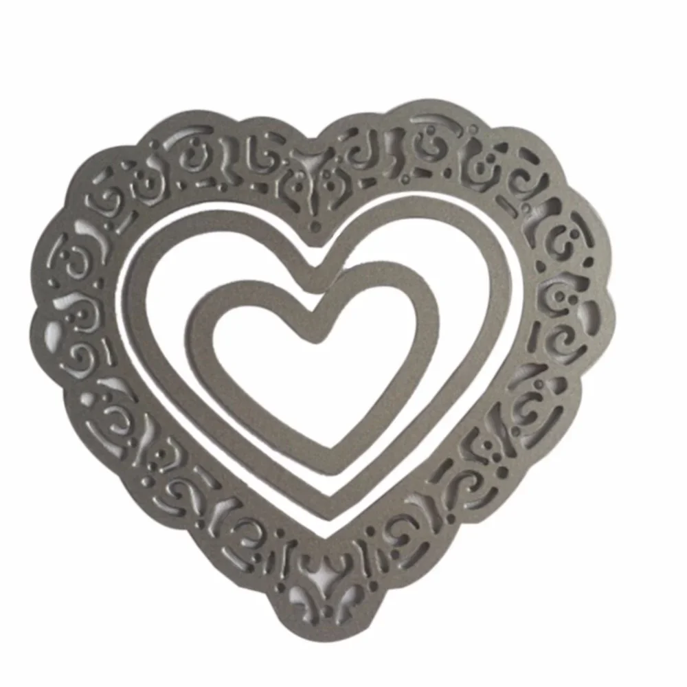 3Pcs Heart Lace Hollow Frame Metal Steel Cutting Dies Stencil DIY Paper Card Embossing Die Template