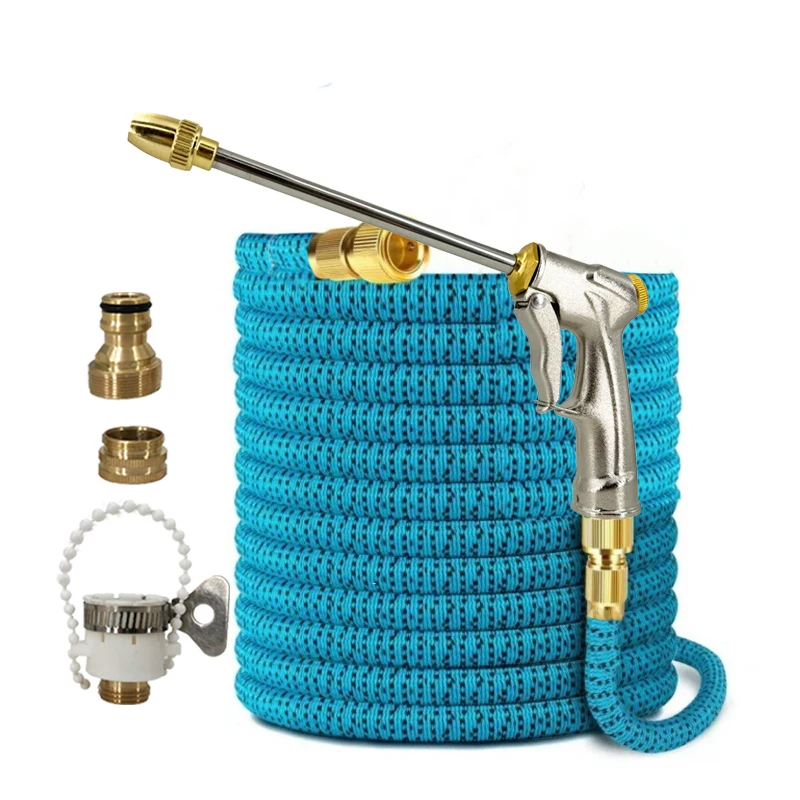 Tuyau d'arrosage extensible, pistolet à eau à longue tige en métal, multifonctionnel, adaptateur de robinet, adapté aux fournitures de lavage de voiture en extérieur