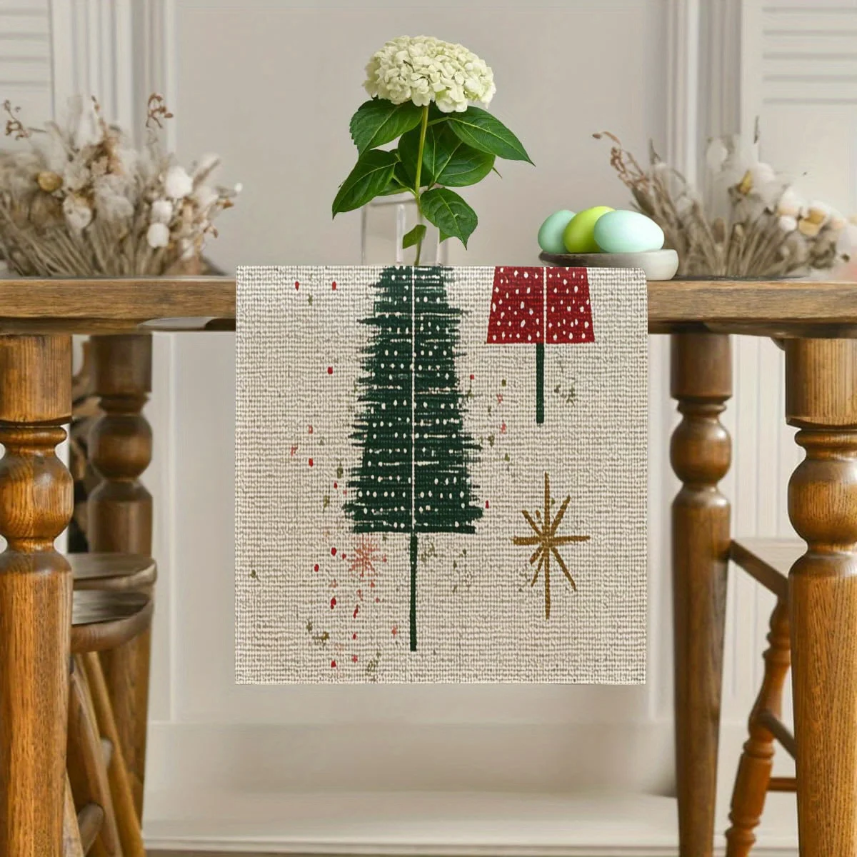 

Vintage Christmas table flag, linen material, restaurant Christmas tablecloth, home textile for retro enthusiasts，ideal gift