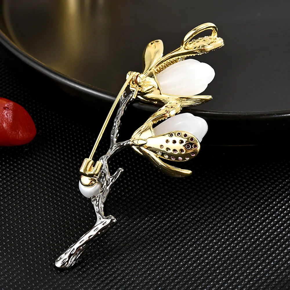 بروش ماغنوليا الأبيض الطازج: دبوس بدلة راقي وفاخر، عنصر مثالي للهدايا لإغلاق الأصدقاء #2