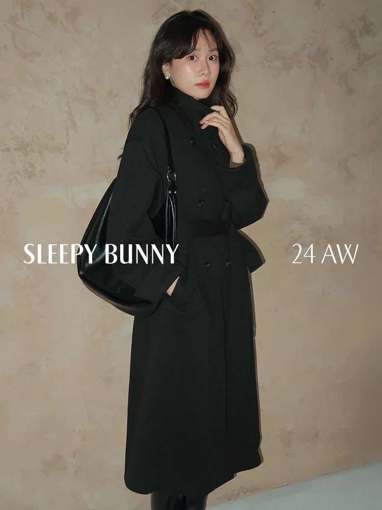 Vintage Elegant Wool-Like Coat for Women Winter Long Trench Coat with Belt Lapel Collar Slim Fit Casual Warm Thick Overcoat