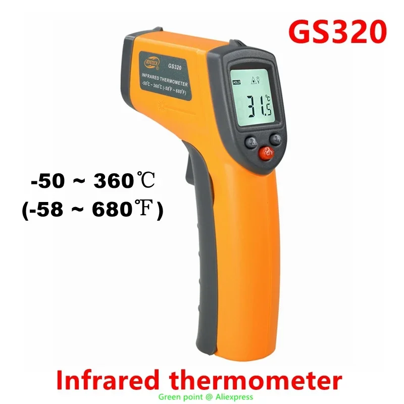 5PCS Portable Digital  GS320 Infrared Thermometer -50 ~ 360℃ (-58 ~ 680℉) Non-contact Laser Temperature Meter With LCD Backlight