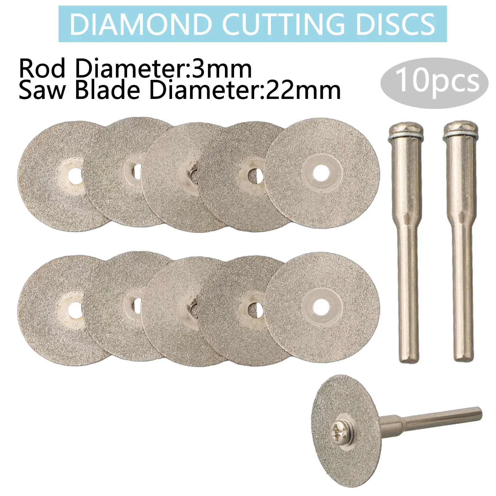 

10pcs 22mm Diamond Cutting Discs Cut Off Mini Saw Blade With Connecting 3mm Shank For Dremel Drill Fit Rotary Tool