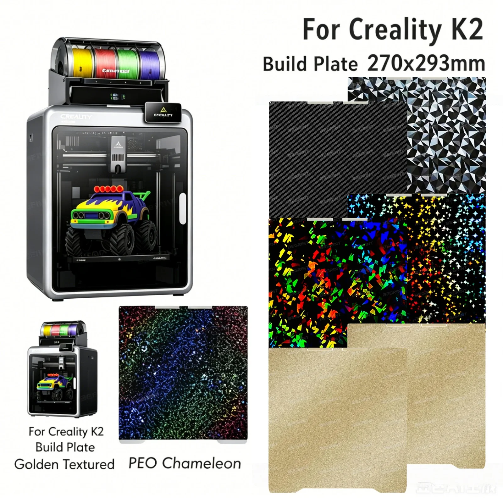 Für Creality K2 Bauplatte PEI PEO PET PEY Doppelseitige Federstahl-Kaltplatte, Heizbett-Upgrade-Teile für Creality K2 Heizbett