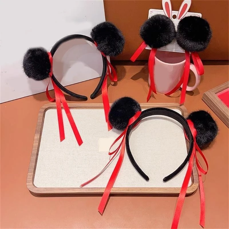 

39BB Creative Headband With Furry Round Balls Cosplay Hairband Fashion Hair Accesories Suitable For Various Hairstyles