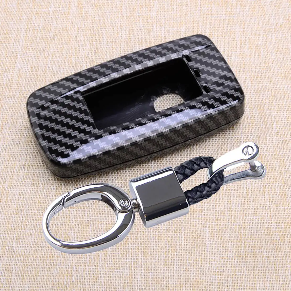 5 Buttons Car Remote Key Fob Cover Case & Braided Keychain Black Carbon Fiber Style Fit for Acura TLX MDX RDX RLX ILX