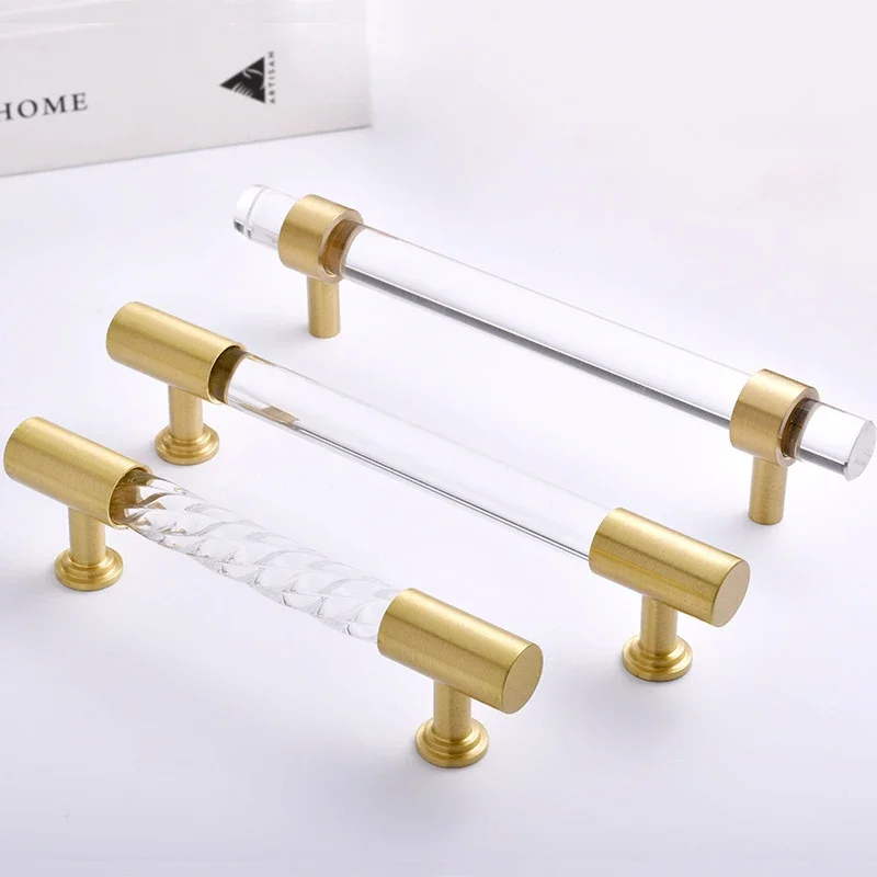 

Modern minimalist acrylic crystal long handle gold furniture handle