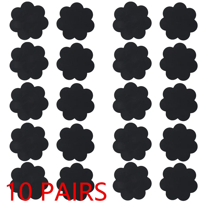 10 Pairs Satin Black Flower Breast Cover Sticker Bra Pad Nipple Covers Sexy Breast Pasties Adhesive Bra For Women Intimates