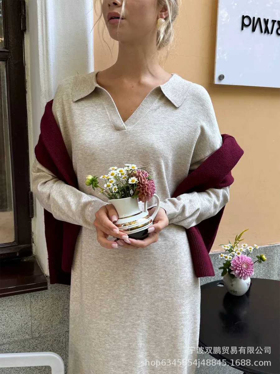 ชุดเดรสผู้หญิง ชุดเดรสออกงาน ปี 2025 ฤดูใบไม้ร่วง ผ้าโมดอล แต่งสม็อค แต่งริบ ติดกระดุม แขนยาว สไตล์มินิมอล กรันจ์ ทันสมัย ใส่สบาย