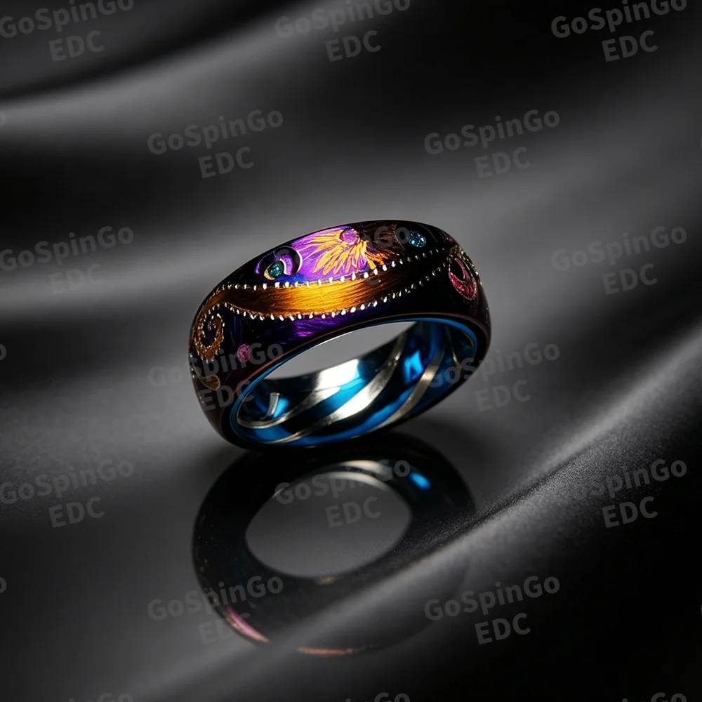 LAUTIE EDC Mechanic I L Size Luminous Handmade Carving Fidget Ring Fidget Toys For Adults Stress Relief Toy Ring