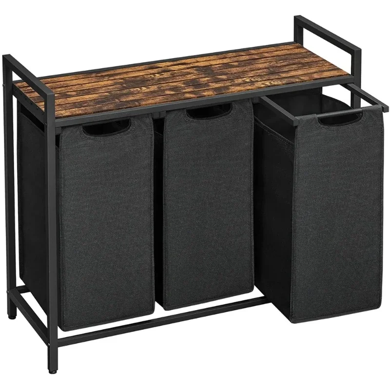 High-quality large laundry basket pull-out three-compartment clothing storage