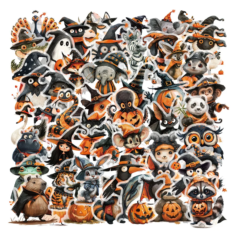 50PCS Cartoon Halloween Dress Up Pumpkin Head PET Plastic Stickers Laptop Phone Case Gift Decoration