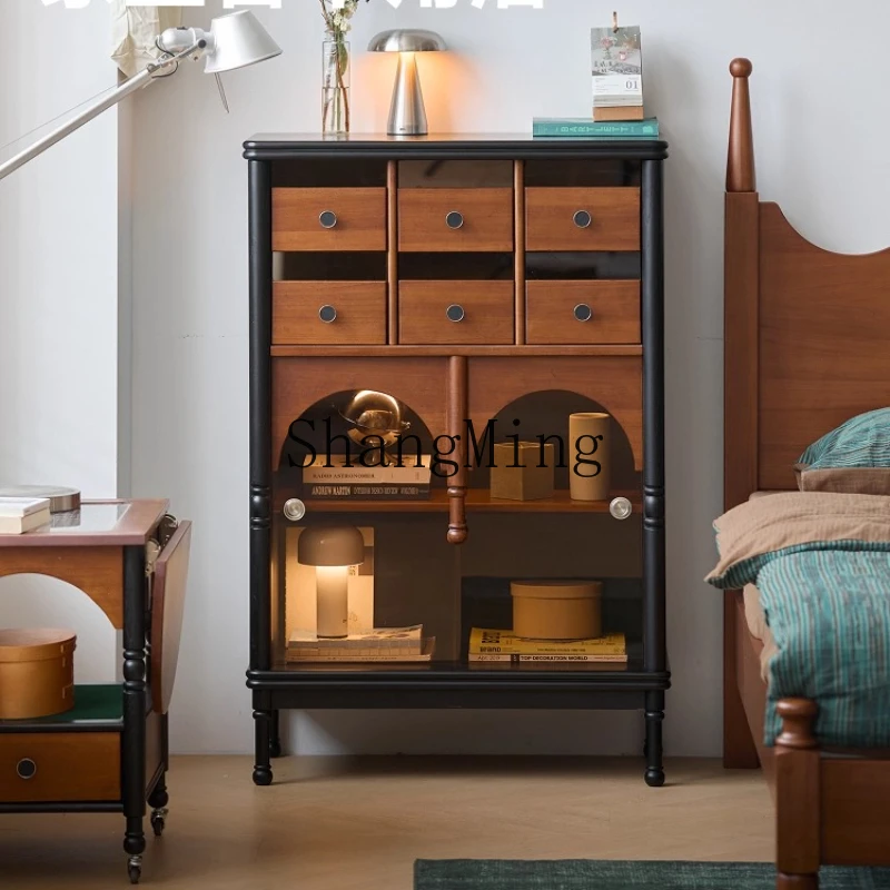 

SM retro solid wood chest TV small apartment living room wall storage dining side cabinet tea bed tail cabinet