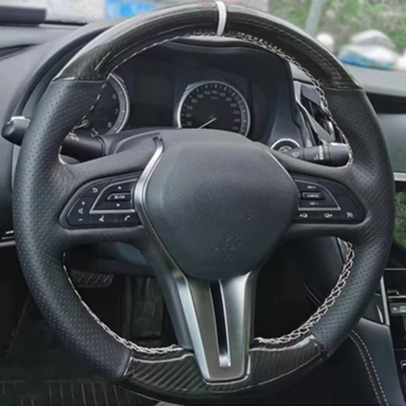 Customized Car Steering Wheel Cover Carbon Fiber Suede Braid For Infiniti QX50 2018-2020 Q50 2018 2019 2020 Q60 2016-2020