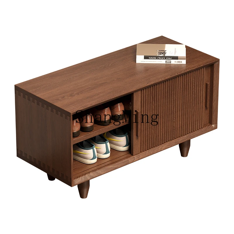 

HJ all-solid wood household entrance entrance entrance ash wood shoe stool integrated door sitting shoe cabinet