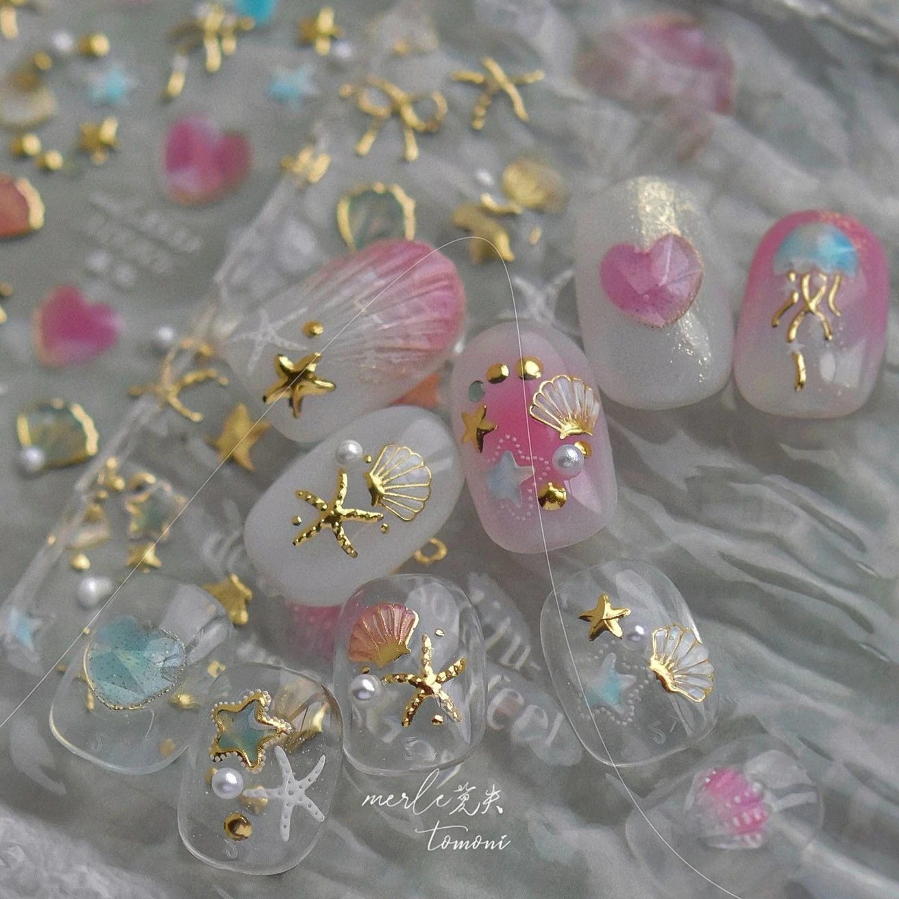 Dizzying Shell Coral Dolphin ปลาดาวหัวใจแมงกะพรุนน้ํา Bubbles Ocean กาวตกแต่งเล็บสติ๊กเกอร์เล็บ Decals