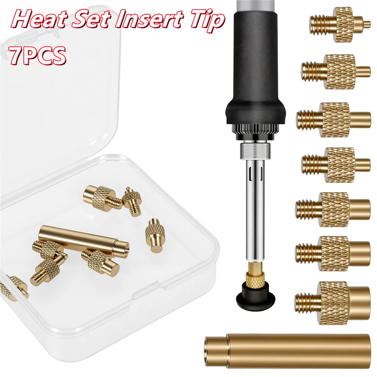 

Heat Insert Nut Iron Tip M2 M3 M4 M5 M6 M8 Brass Thread Embedded Kit Heat Insertion Tool for Plastic 3D Printer Soldering Iron