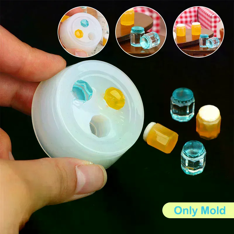 Mini Mold 1:12 Dollhouse Miniature Beverage Can Honey Pot Drink Bottle DIY Silicone Mold Doll House Home Decor (Only Mold)