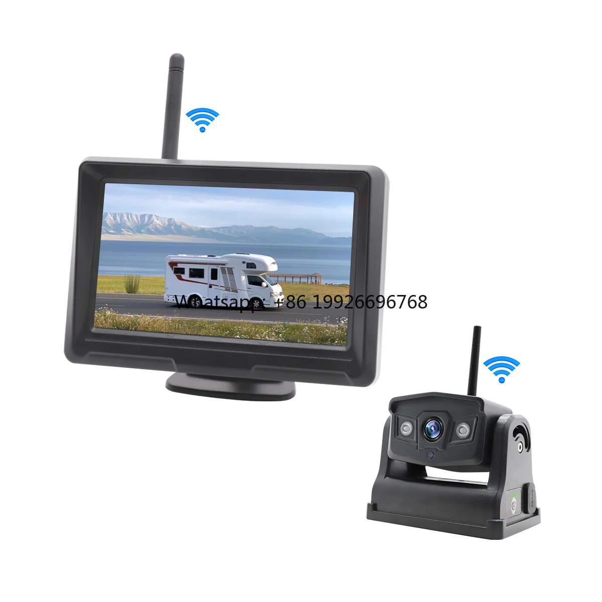 

Wireless Car Rear View Cam IR Night Vision Bus Truck Reverse Camera Built in Battery 9600mah with 5 Inch Camera System