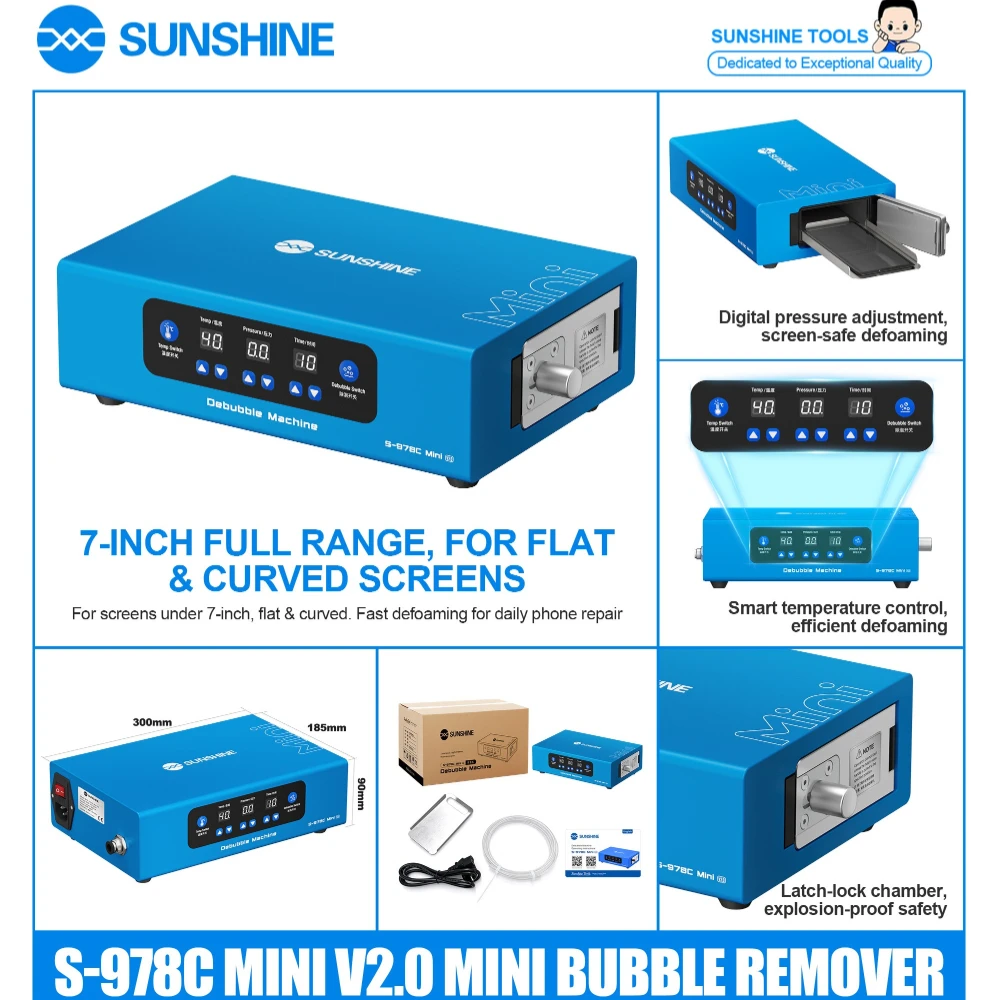 SUNSHINE S-978C Mini V2.0 Bubble Remover Supports 7-inch Phone Flat Curved Screens Quickly Removing Bubbles After Installation