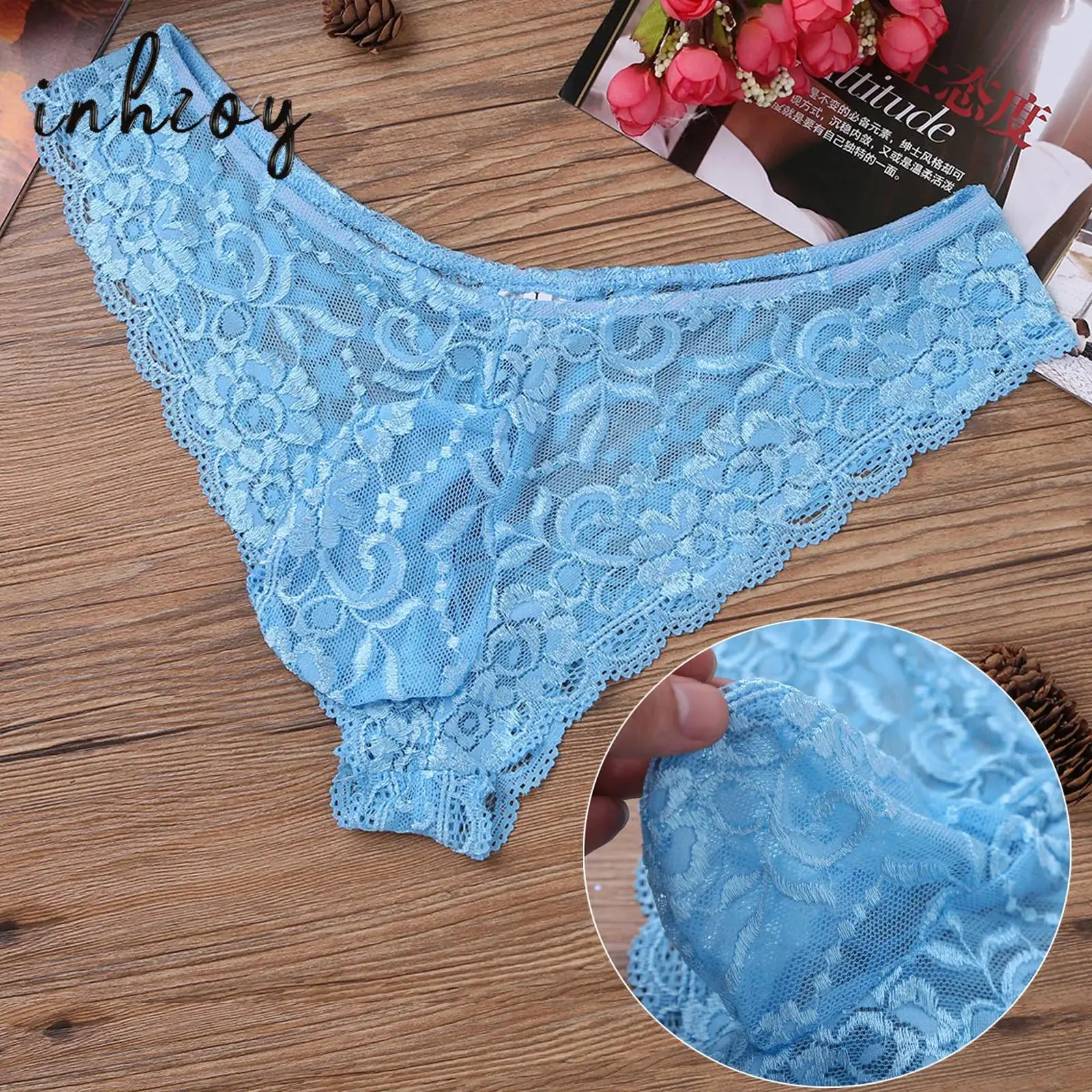 

Men Sexy Lingerie See-Though Floral Lace Briefs Bulge Pouch G-String Thong Underwear Gay Male Sissy Crossdress Panties Nightwear