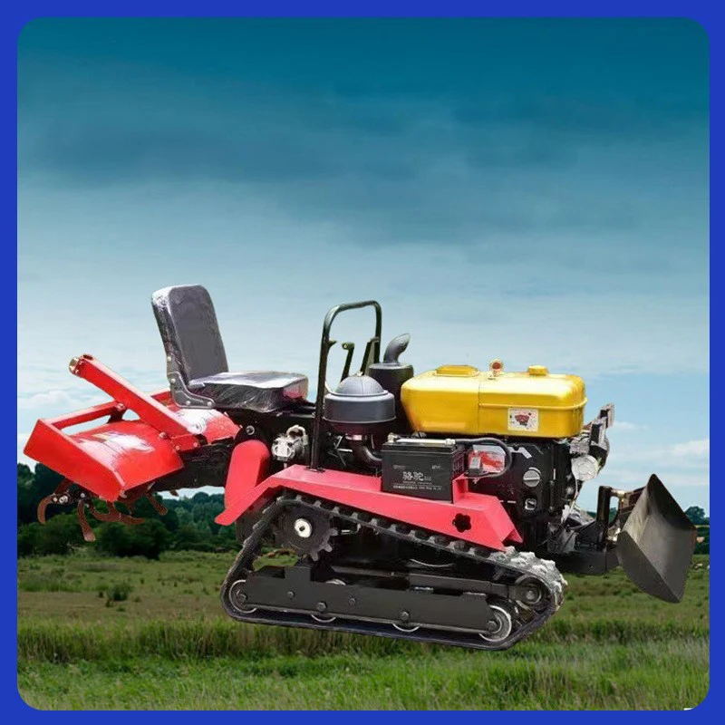 2025년형 크롤러 탑승식 마이크로 경운기 소형 농장용 로터리 경운기 시트 장착 디젤 경운기