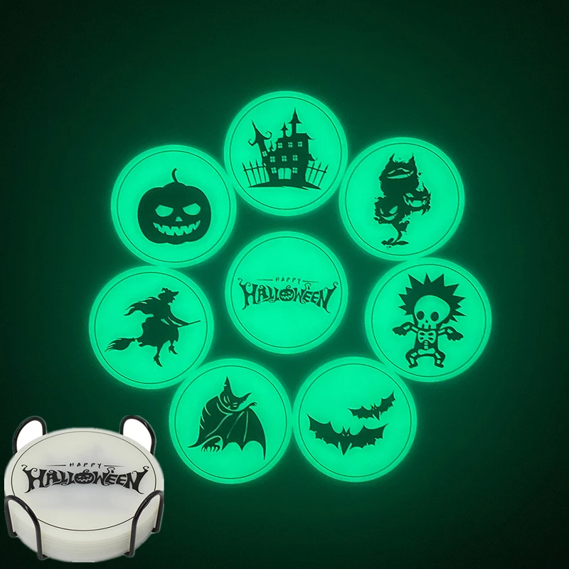 Halloween Luminous Coasters Non-Slip Silicone Luminous Drink