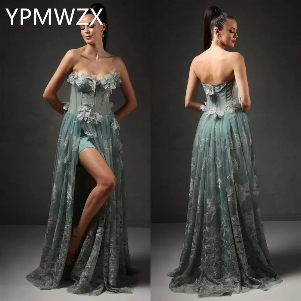 

Customized Evening Dress Party Occasion Women Formal YPMWZX Strapless A-line Floor Length Skirts Embroidery Bespoke Occasi
